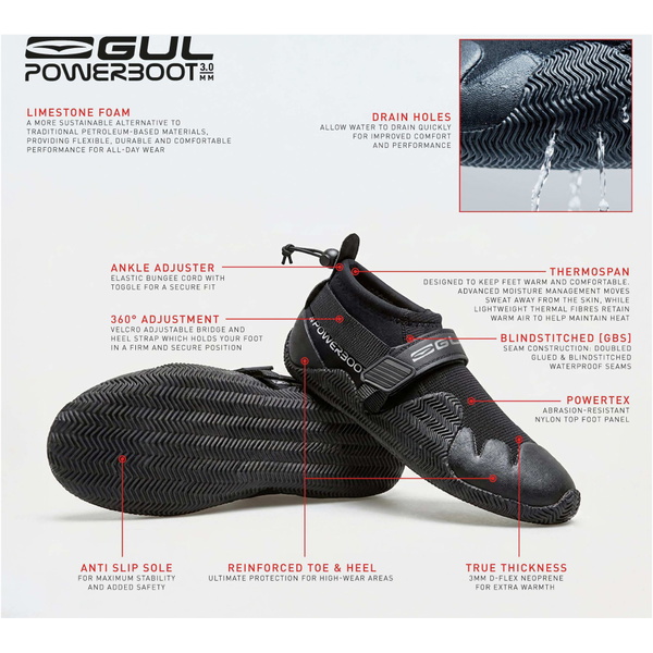 2026 GUL Strapped Power Slipper 3mm Wetsuit Shoe BO1265-B7 - Black